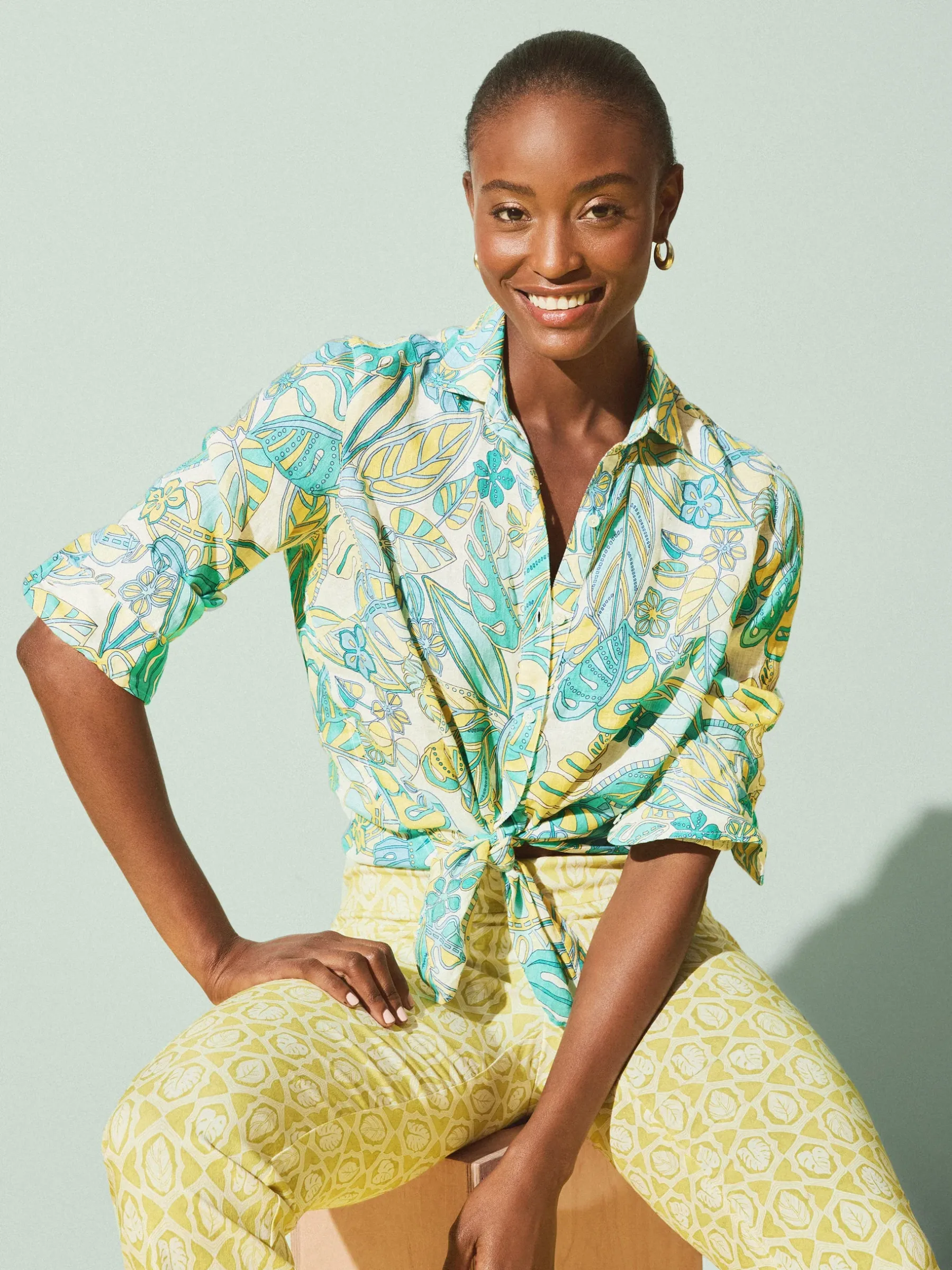 Britt Linen Shirt In Beach Bouquet-J.McLaughlin Clearance