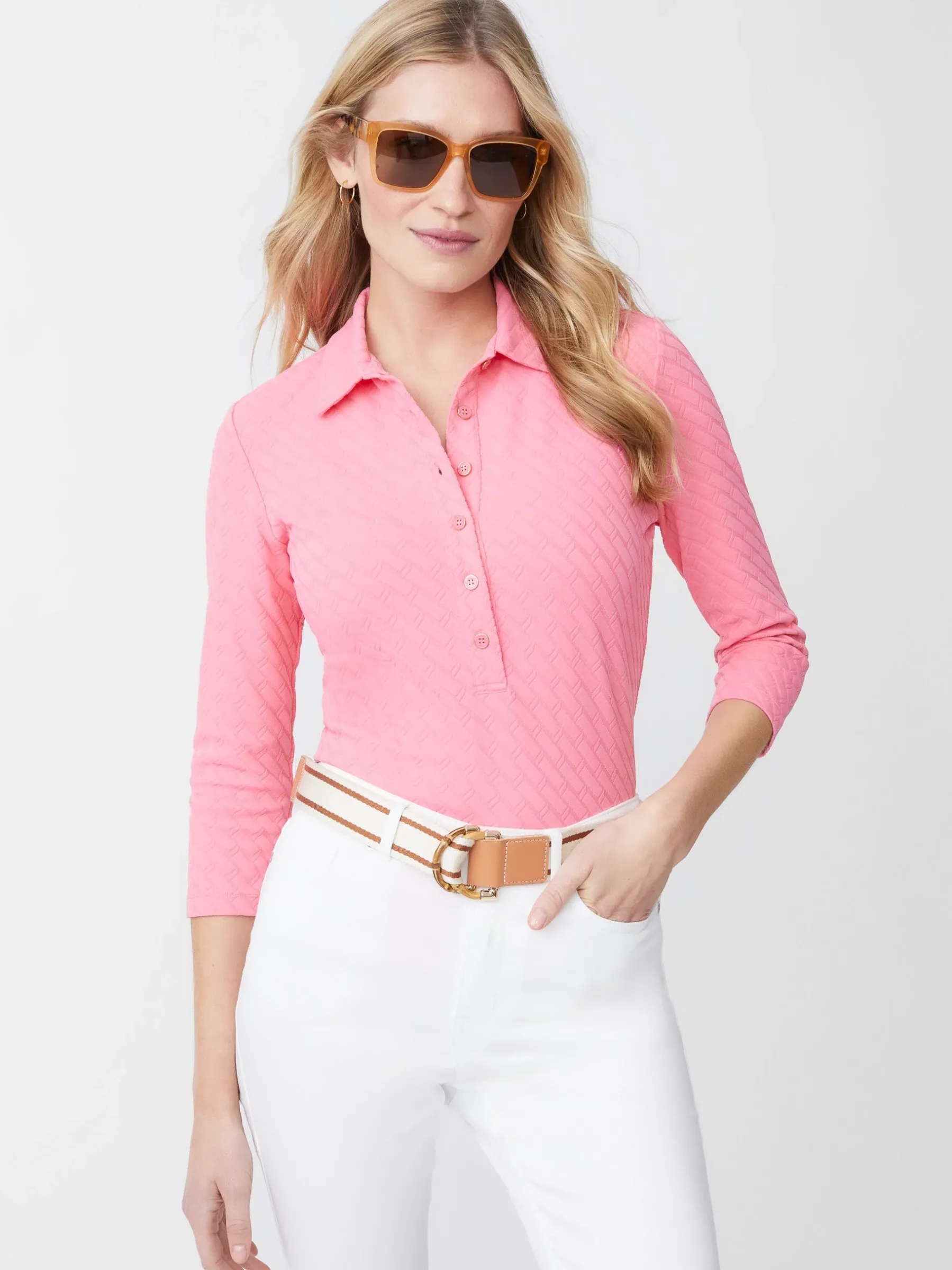 Court 3/4 Sleeve Polo In Fernwood Geo Jacquard-J.McLaughlin Best