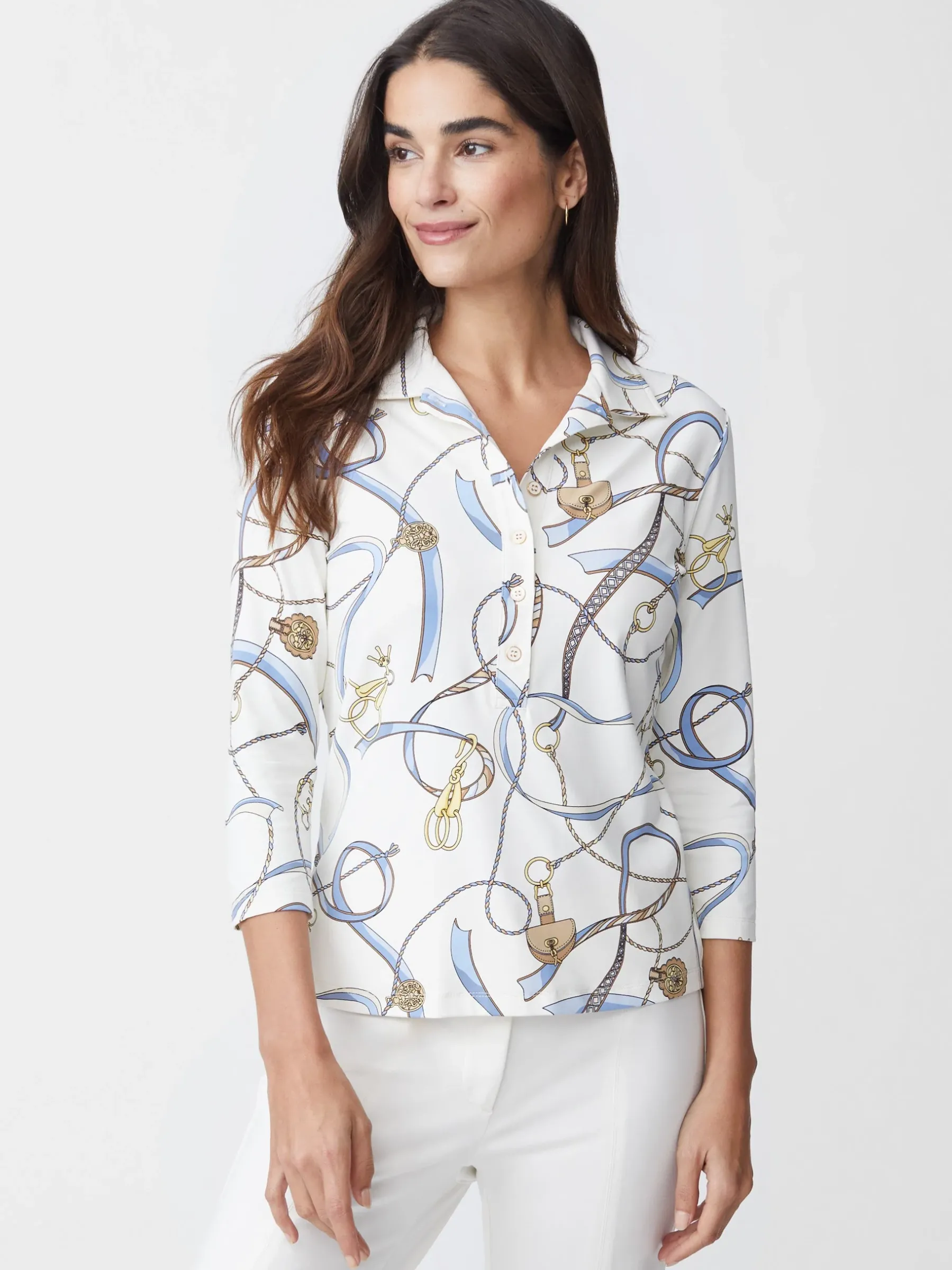 Court 3/4 Sleeve Polo In Neo Sinclair-J.McLaughlin Hot