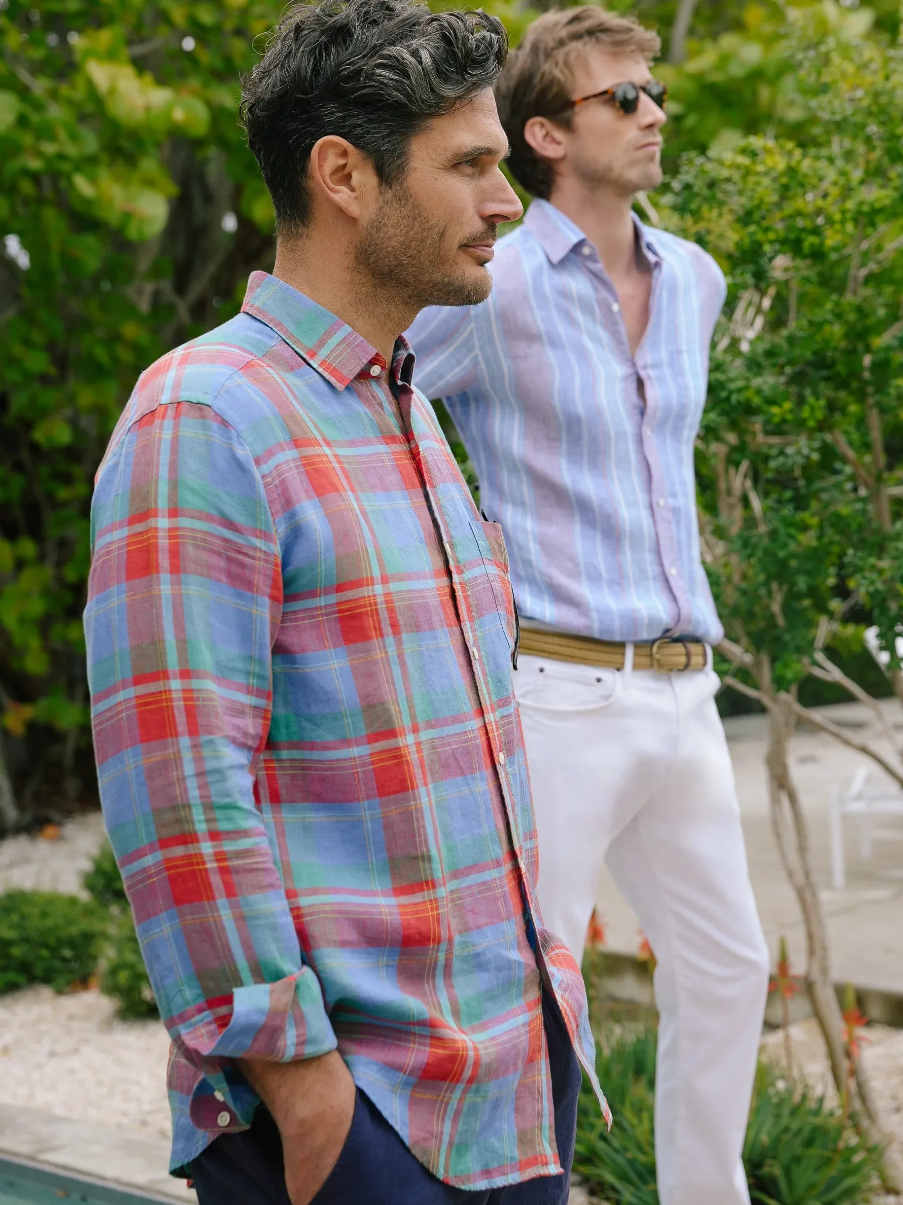 Gramercy Classic Fit Linen Shirt In Plaid-J.McLaughlin Outlet