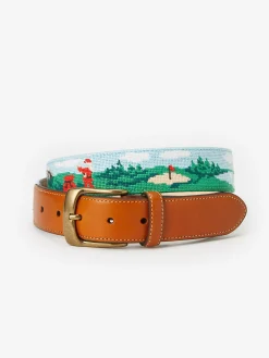 Needlepoint Belt In Santa Play Golf-J.McLaughlin Clearance