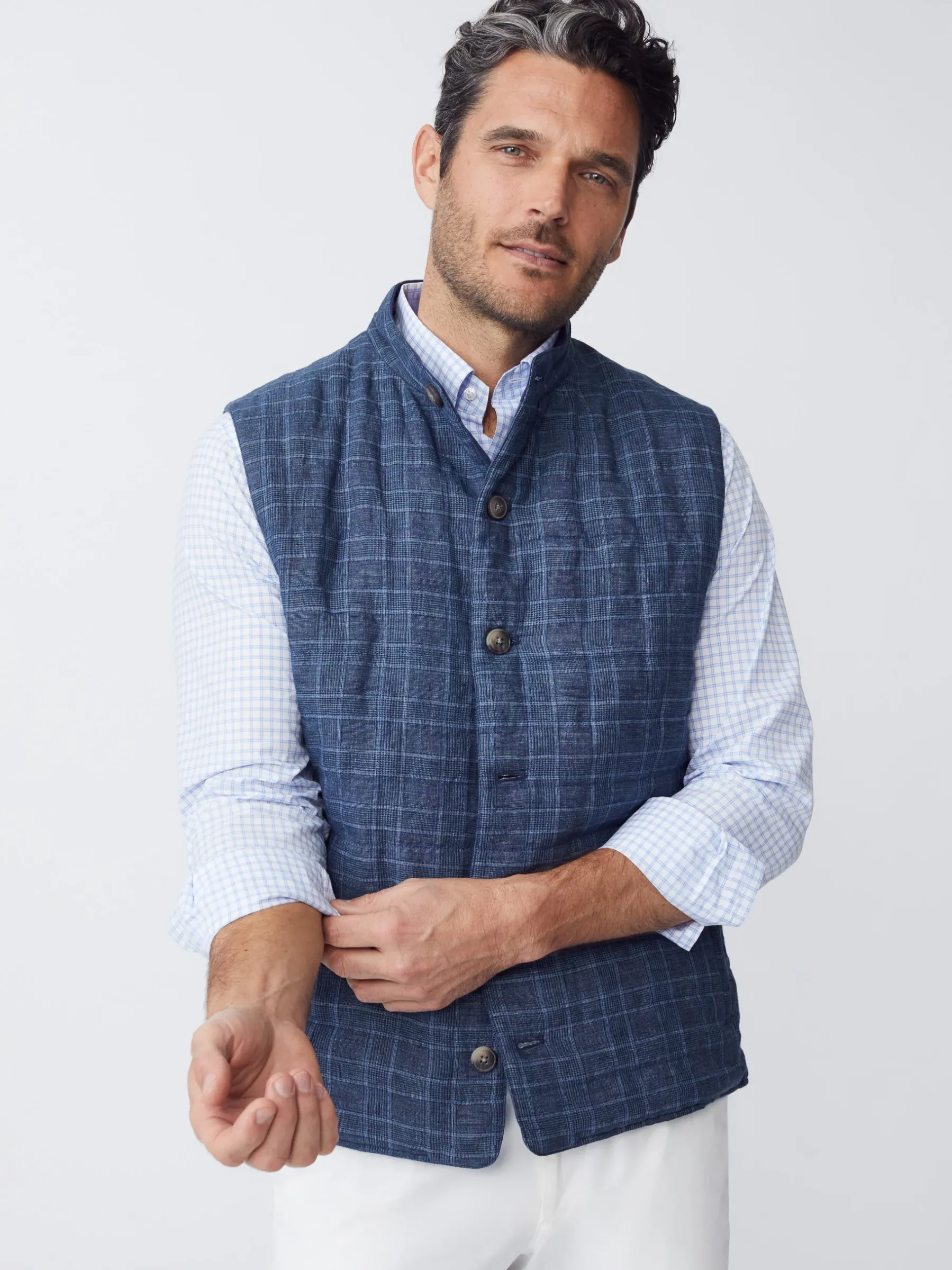 Orson Linen Vest In Glen Plaid-J.McLaughlin New